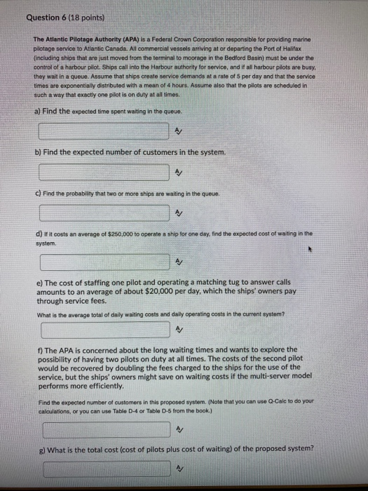 Question 6 (18 points) The Atlantic Pilotage