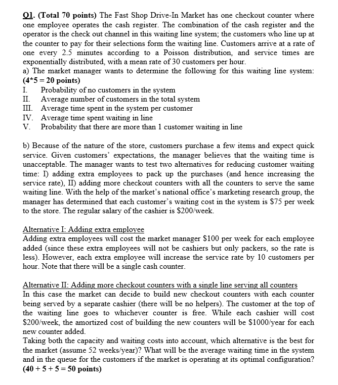 01. (Total 70 points) The Fast Shop Drive-In