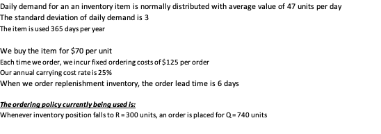 What is the reorder point R and associated safety