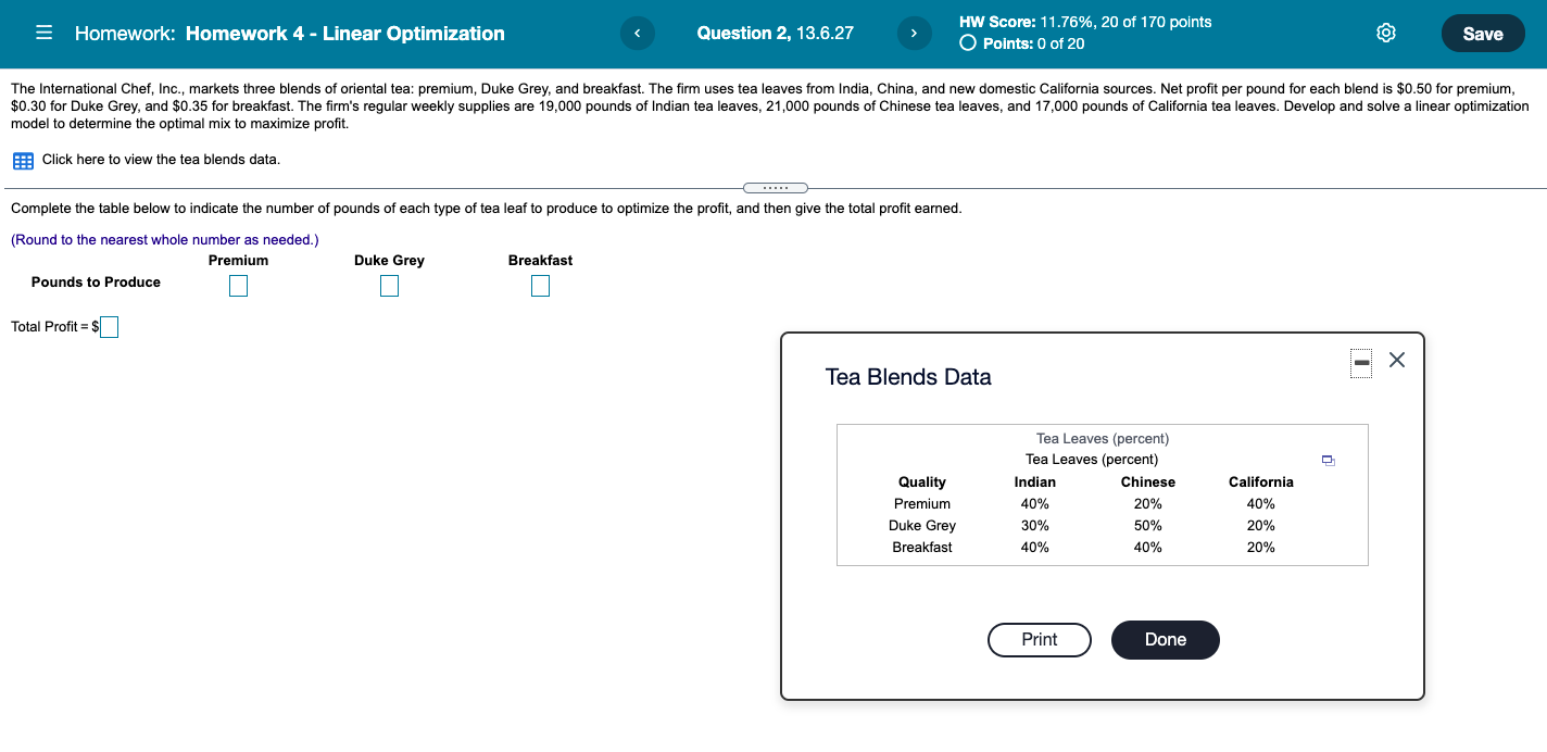 = Homework: Homework 4 - Linear Optimization