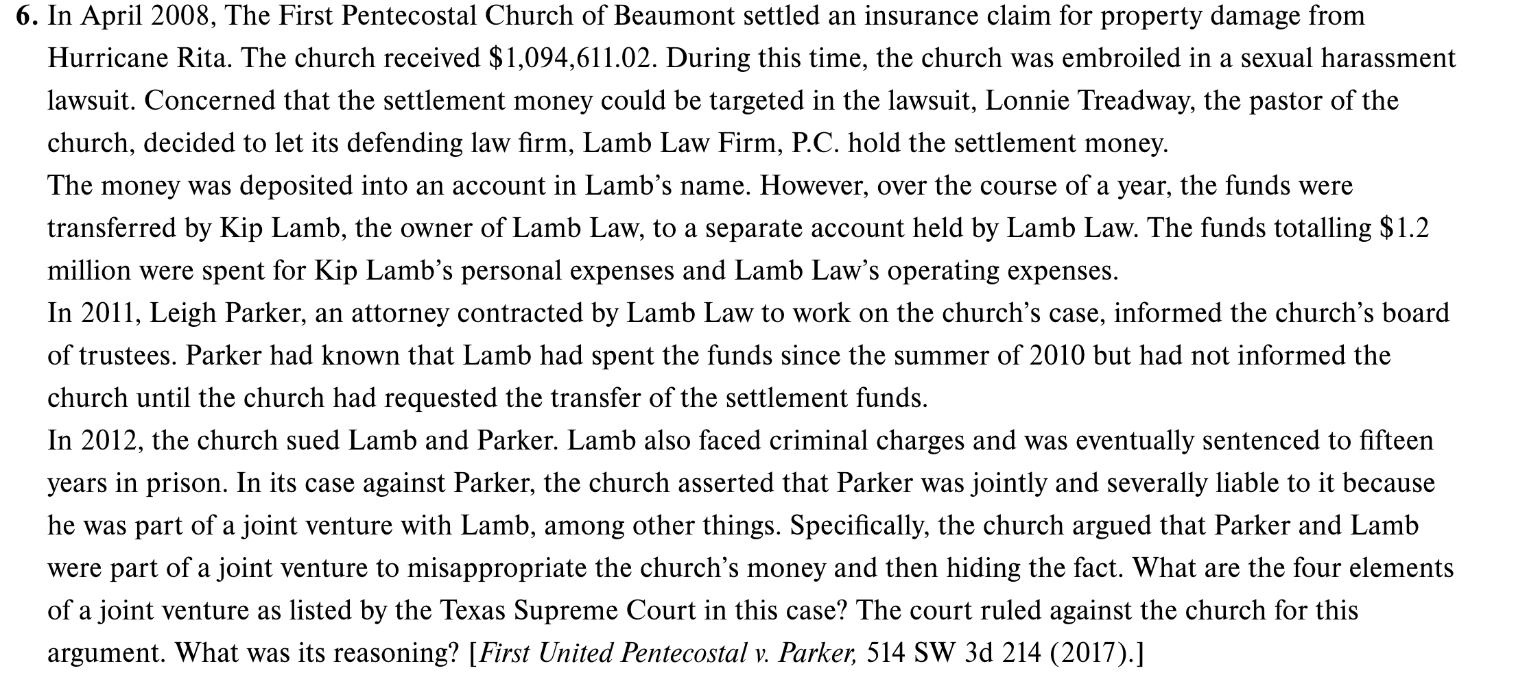 6. In April 2008, The First Pentecostal Church of