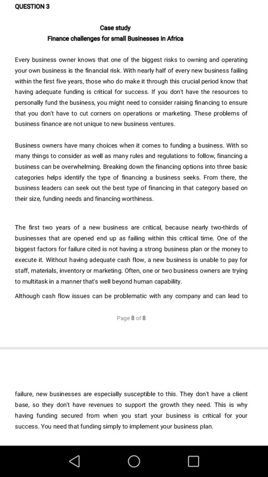 QUESTION 3 Case study Finance challenges for