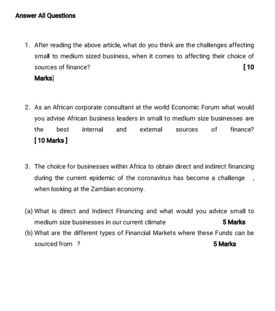 QUESTION 3 Case study Finance challenges for
