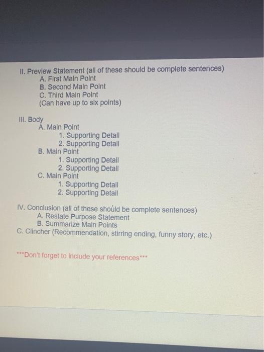 SPEECH OUTLINE create an speech outline thats