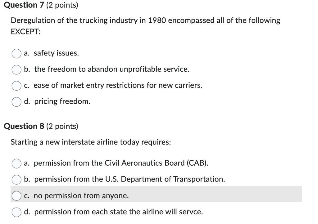 Deregulation of the trucking industry in 1980