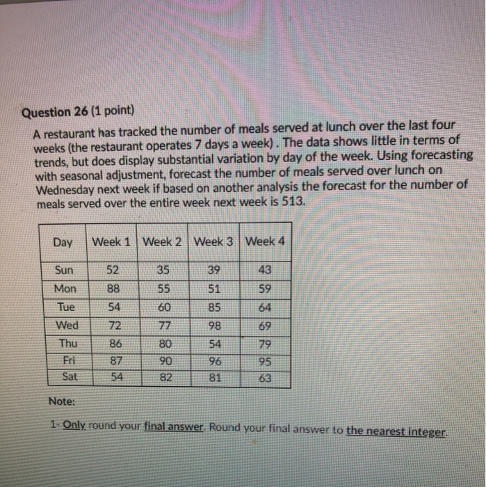 Question 26 (1 point) A restaurant has tracked