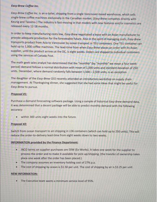 please solve task #1 Easy-Brew Coffee Inc.