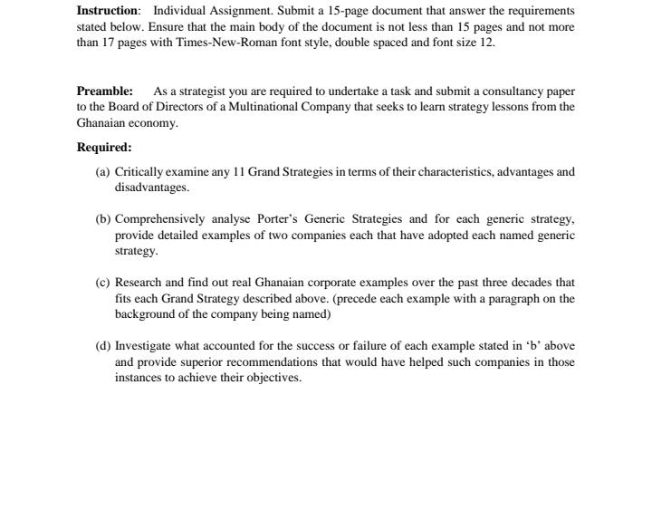 Instruction: Individual Assignment. Submit a