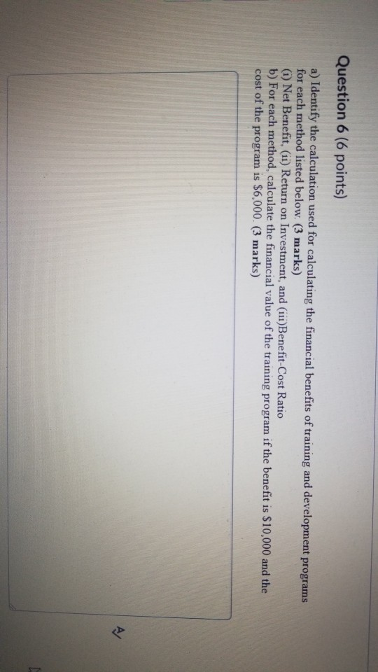 Question 6 (6 points) a) Identify the calculation