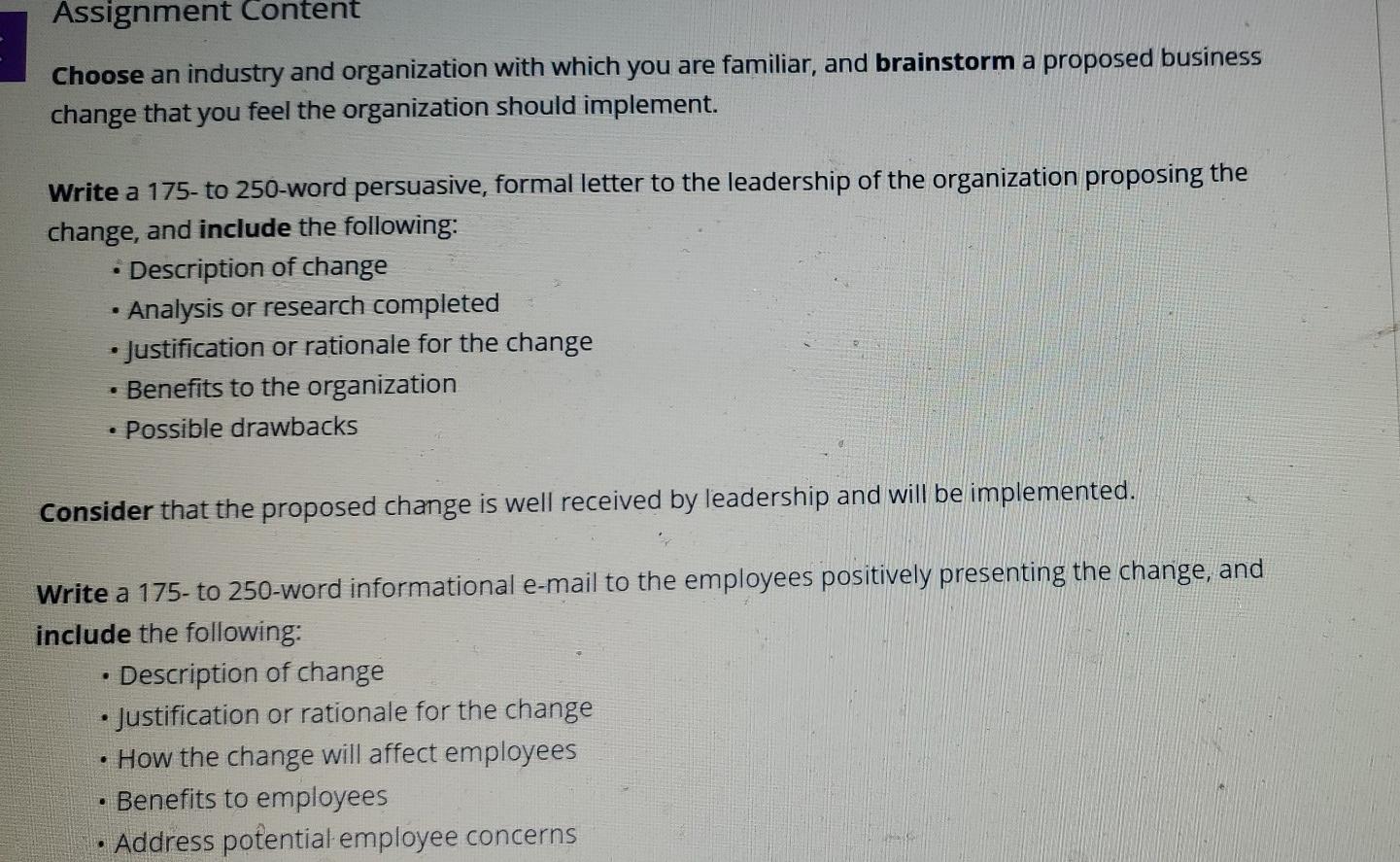 Assignment Content Choose an industry and