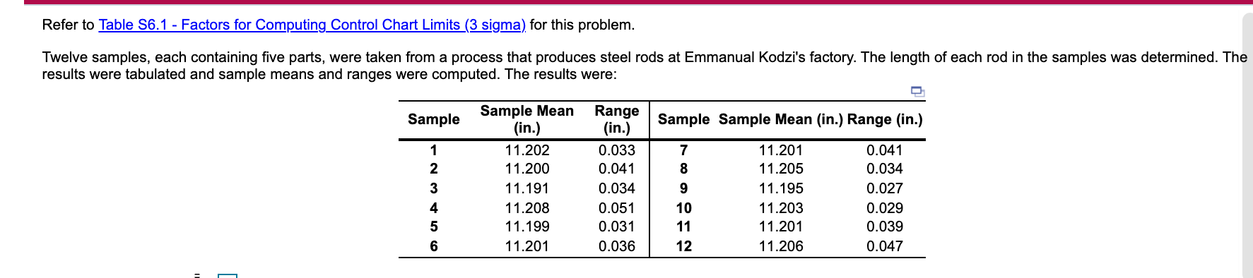 Refer to Table 56.1 - Factors for Computing