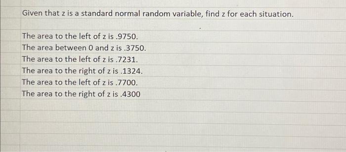 excel Given that z is a standard normal random