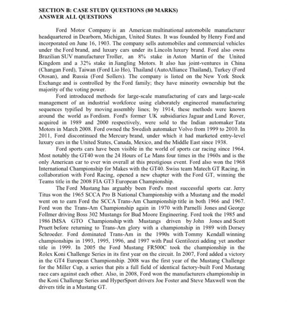 SECTION B: CASE STUDY QUESTIONS (80 MARKS) ANSWER
