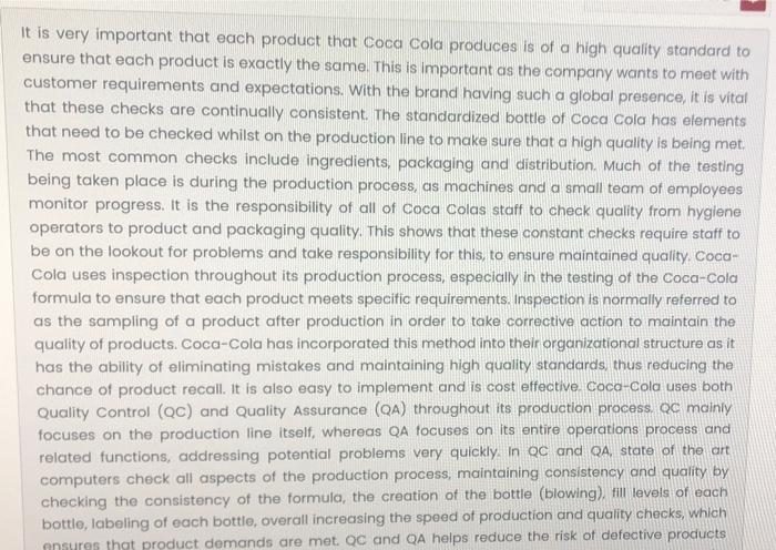 it is very important that each product that Coca