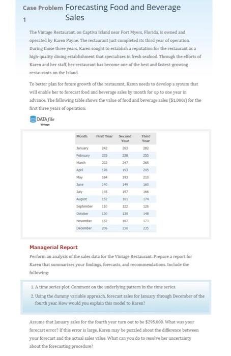 Sales Case Problem Forecasting Food and Beverage