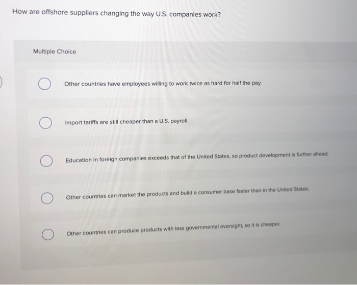 I need help ASAP How are offshore suppliers