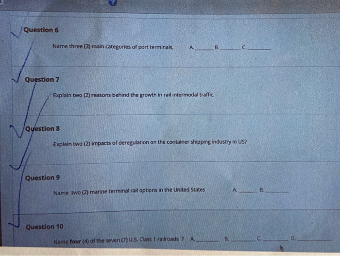 Question 6 Name three (3) main categories of port