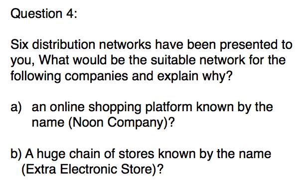 Question 4: Six distribution networks have been