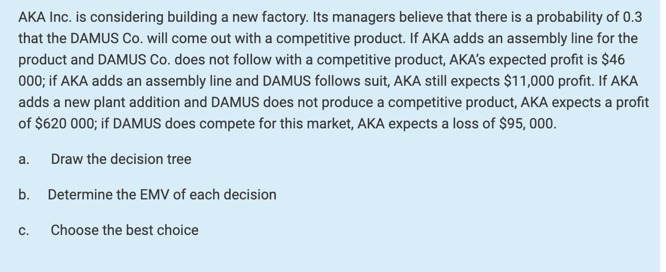 PLEASE ANSWER AS SOON AS POSSIBLE AKA Inc. is