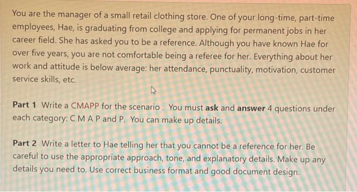 You are the manager of a small retail clothing