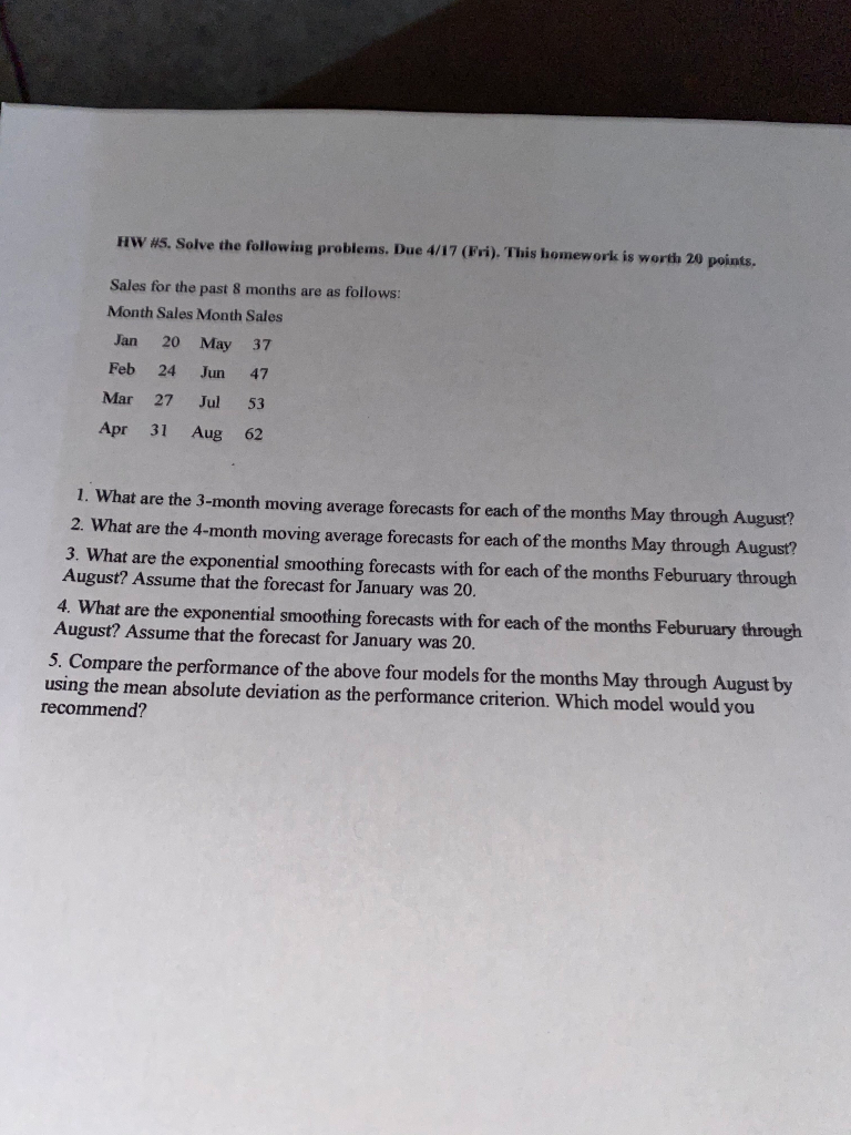 HW #5. Solve the following problems. Due 4/17