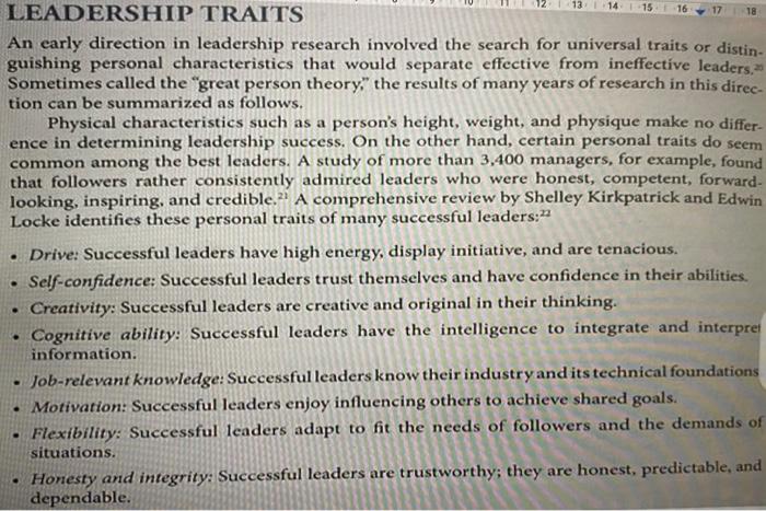 13 17 18 LEADERSHIP TRAITS An early direction in