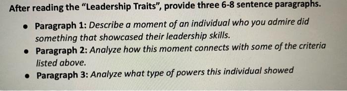 13 17 18 LEADERSHIP TRAITS An early direction in