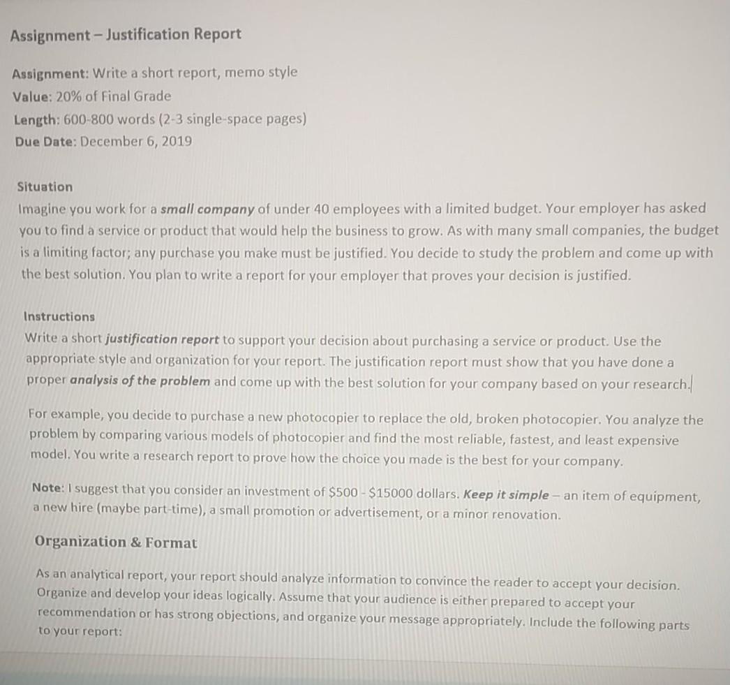 business communication Assignment - Justification