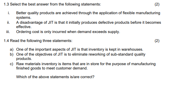 1.3 Select the best answer from the following