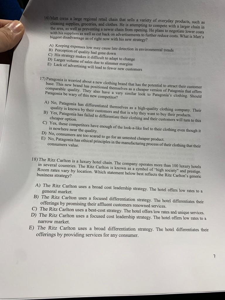 16) Matt owns a large regional retail chain that