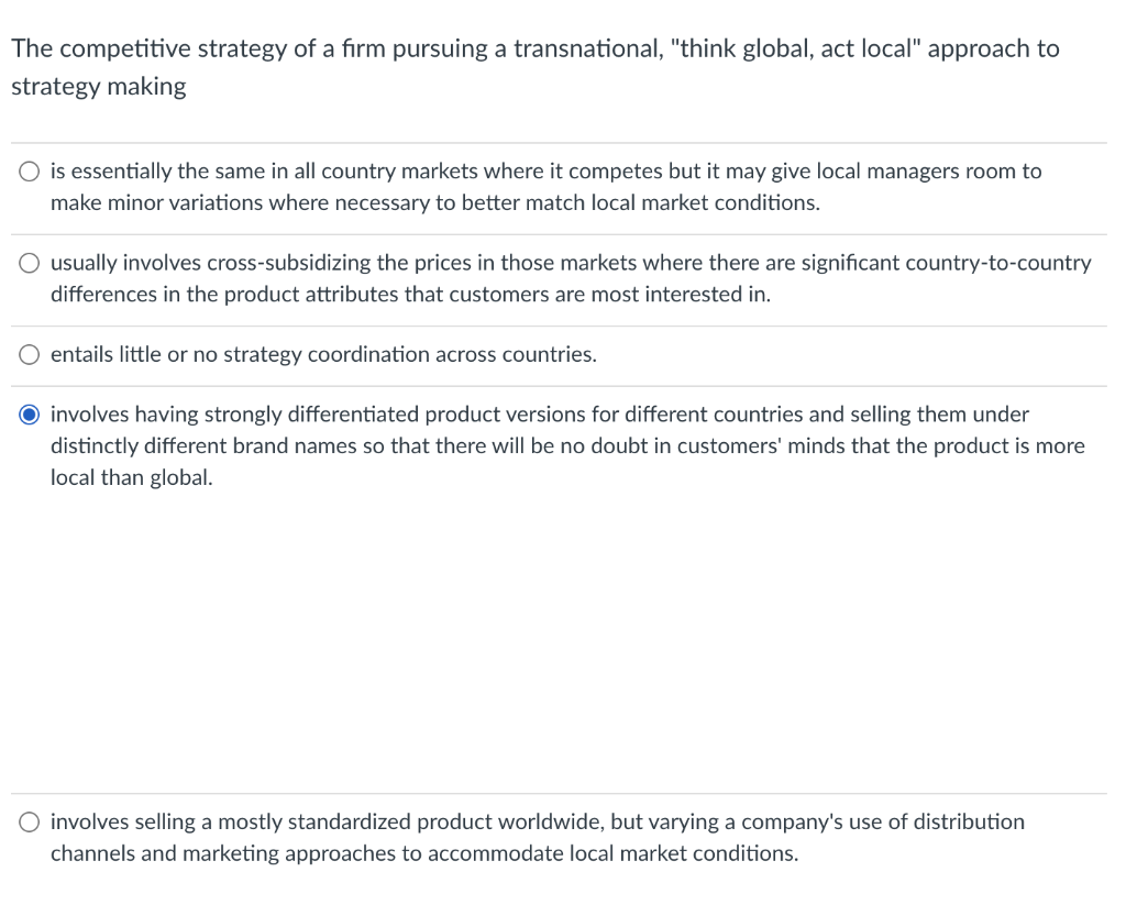 The competitive strategy of a firm pursuing a