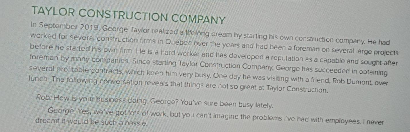ans these questions TAYLOR CONSTRUCTION COMPANY