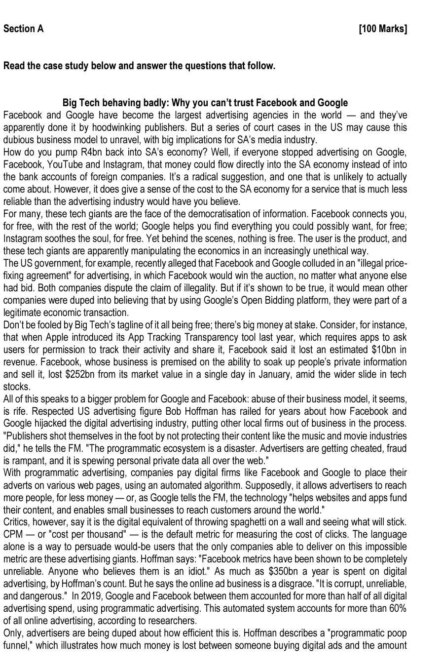 Read the case study below and answer the