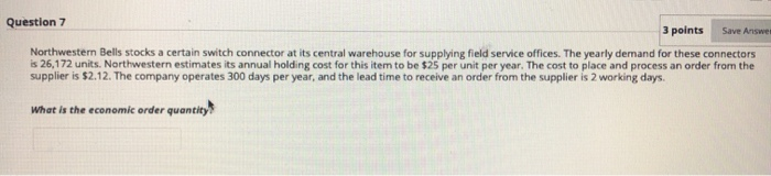 Question 7 3 points Save Answe Northwestern Bells