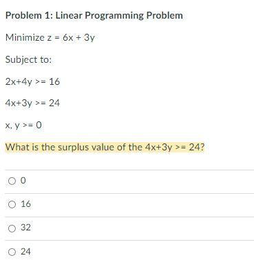 Problem 1: Linear Programming Problem Minimize z