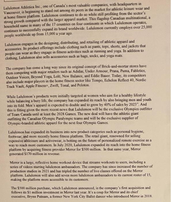 2-- Lululemon Athletica Inc., one of Canada's