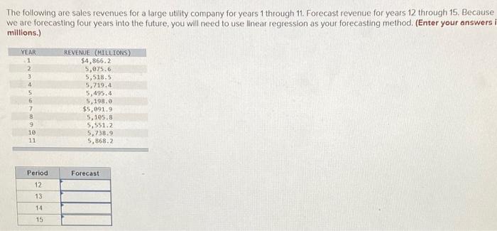 The following are sales revenues for a large