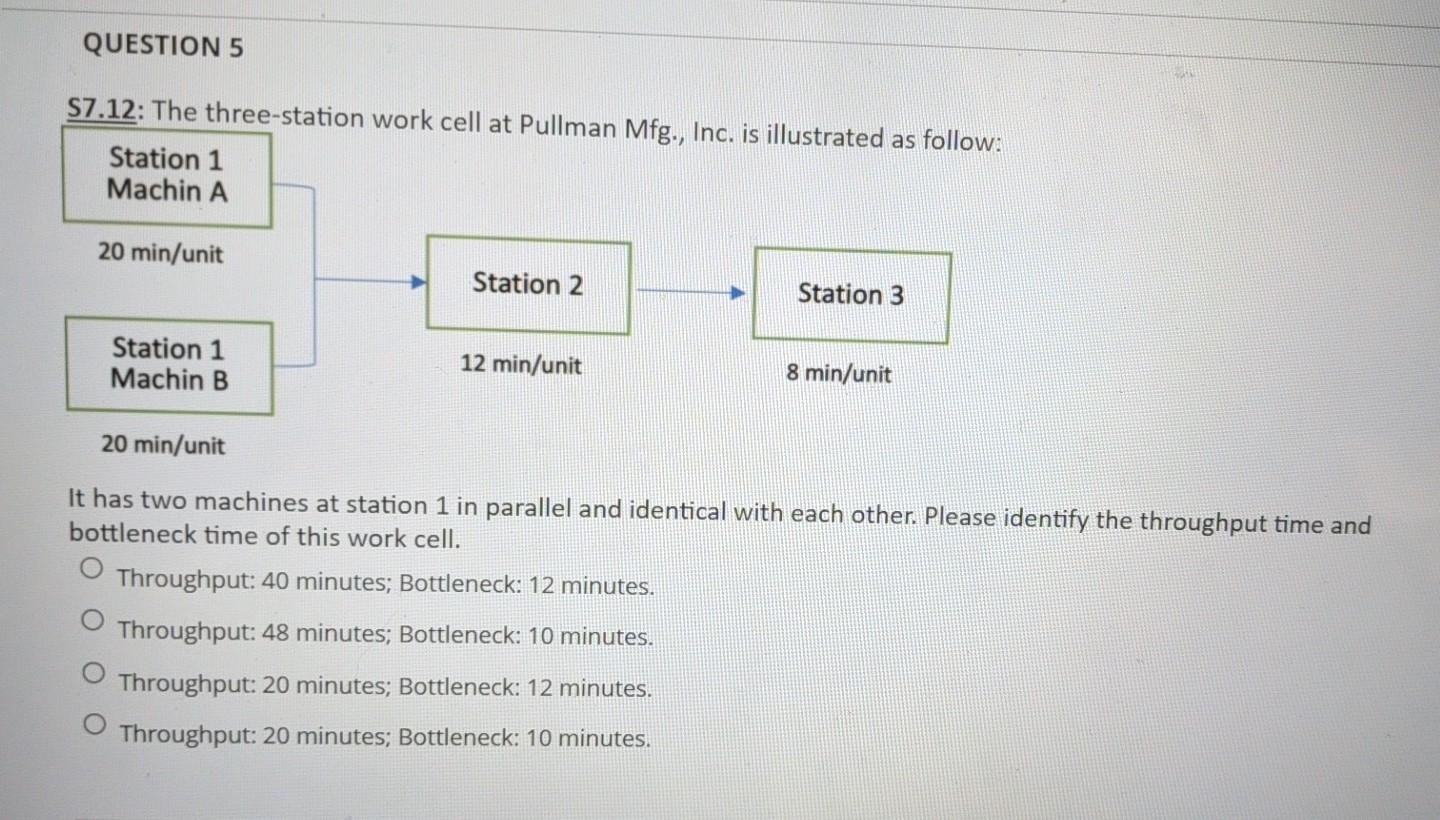 QUESTION 5 S7.12: The three-station work cell at