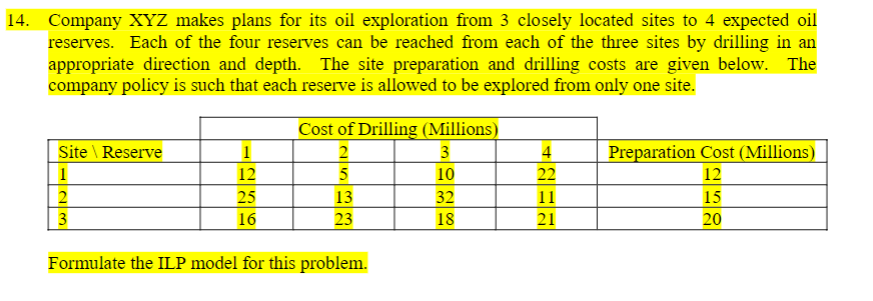 14. Company XYZ makes plans for its oil