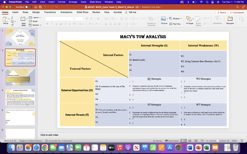 Complete the chart about Macys . Click to add