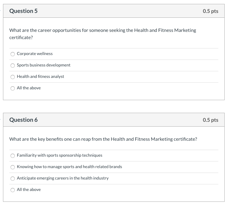 Question 5 0.5 pts What are the career