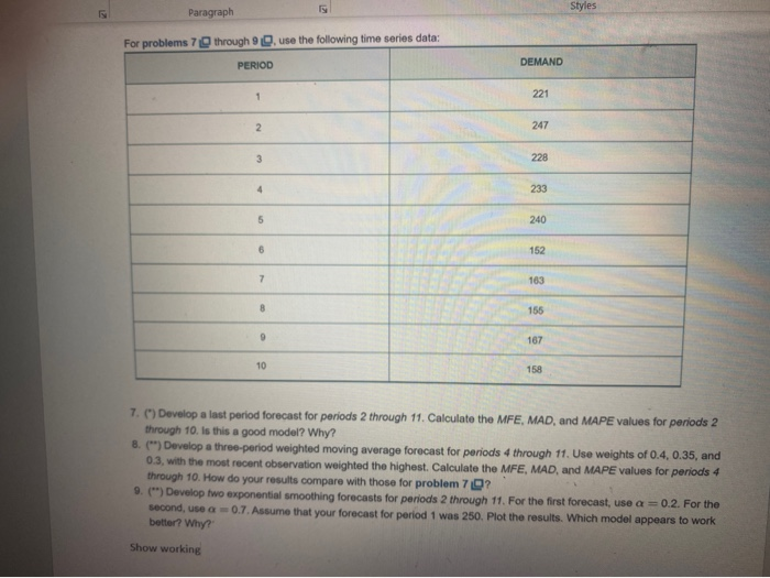 Styles Paragraph For problems 7 through 90. Use