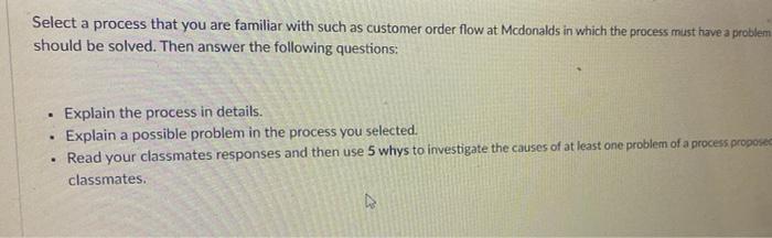 Select a process that you are familiar with such