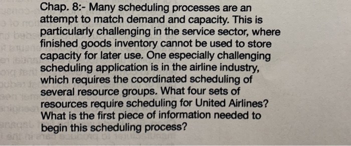 Chap. 8:- Many scheduling processes are an