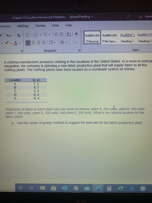 Chapter 15 Location Homework Problems - Upload