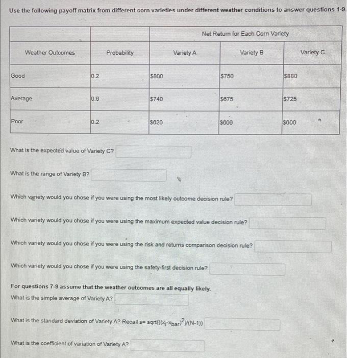 Use the following payoff matrix from different