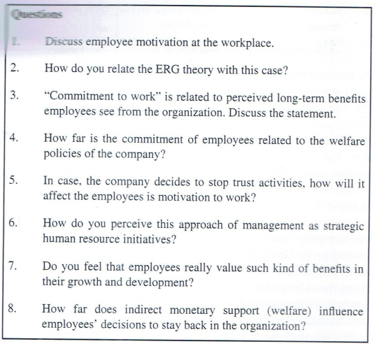 Question Discuss employee motivation at the