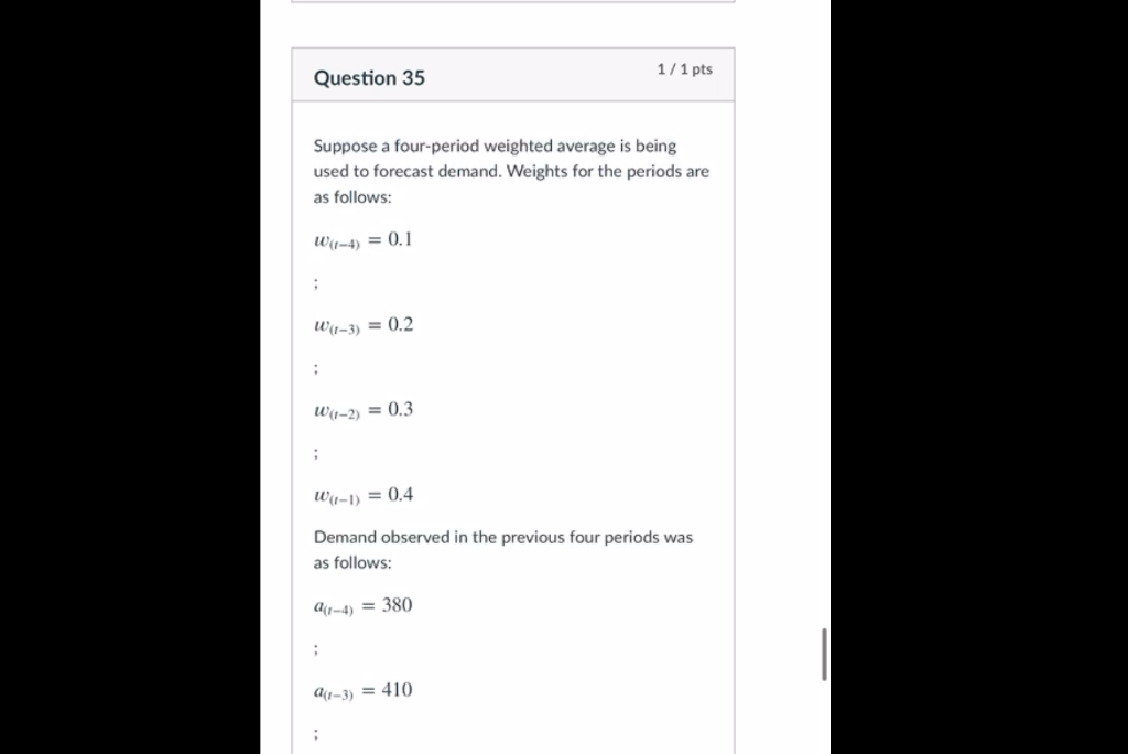 1/1 pts Question 35 Suppose a four-period