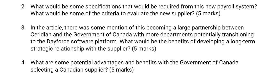 2. What would be some specifications that would