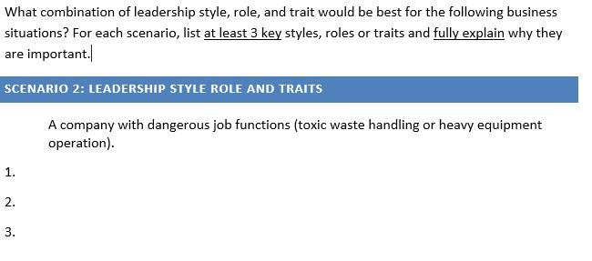 What combination of leadership style, role, and